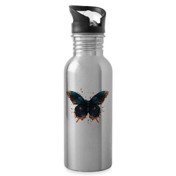 Butterfly Image - Water bottle with straw - silver - Right