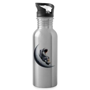 Astronaut in the crescent moon - Water bottle with straw - silver - Right