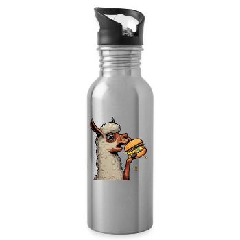 Cheeseburger eating llama - Water bottle with straw - silver - Right