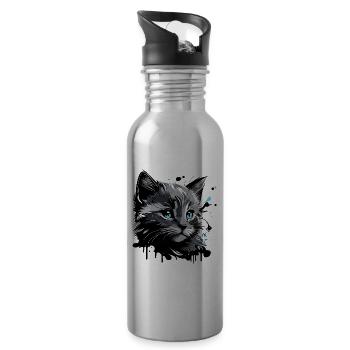 cute kitten, cat - Water bottle with straw - silver - Right