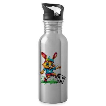 Soccer Bunny / Animal / Soccer / Goal / Sports - Water bottle with straw - silver - Right