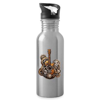 Rock n roll / Guitar / Music / Instrument - Water bottle with straw - silver - Right