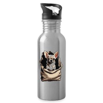 Chihuahua / small dog / animal / tiny / breed - Water bottle with straw - silver - Right