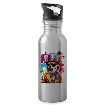Chihuahua / small dog / animal / tiny / breed - Water bottle with straw - silver - Right