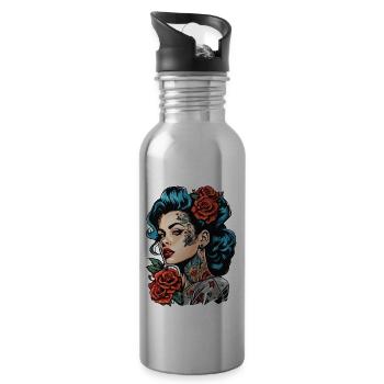Rockabilly / Pin-up Girl / Frauenpower / 50er - Trinkflasche mit integriertem Trinkhalm - Lightsilver - Rechts