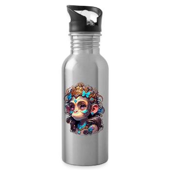 Cute Monkey / Monkey Girl / Cute / Hair Bow - Water bottle with straw - silver - Right