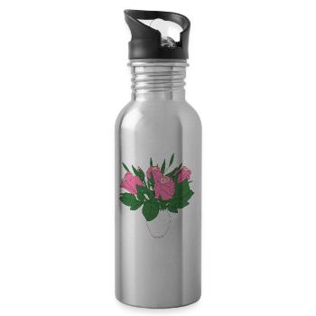 roses motif floral fleur fleur de rose florale - Gourde avec paille intégrée - argent clair - Droite