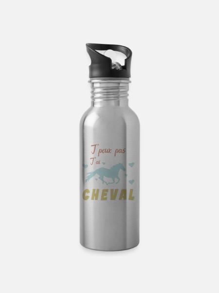 Je Peux Pas J ai Cheval - Amoureux des Chevaux - Gourde avec paille intégrée - argent clair