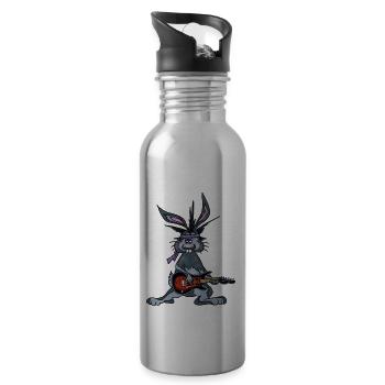 Joe the Bunny rocks on his electric guitar - Water bottle with straw - silver - Right