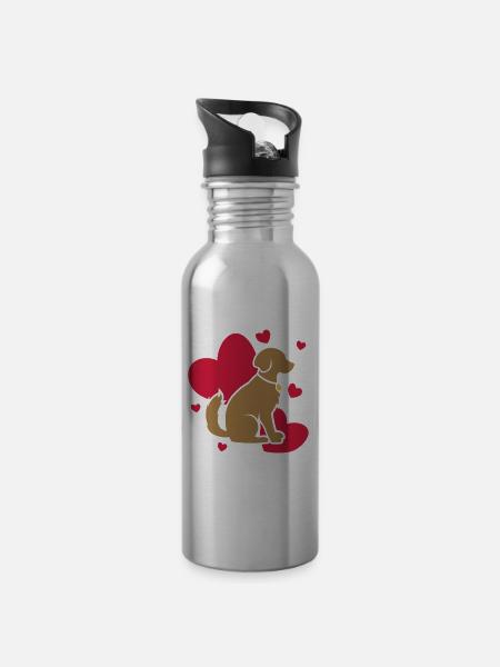 Heart for dogs - dog lover / gift idea - Water bottle with straw - silver