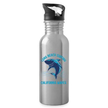 Long Beach Surfing Shark Attack California Waves - Water bottle with straw - silver - Right
