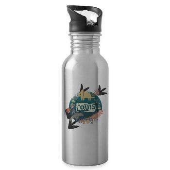 Louis - Beautiful boy name with cute dinosaurs - Water bottle with straw - silver - Right