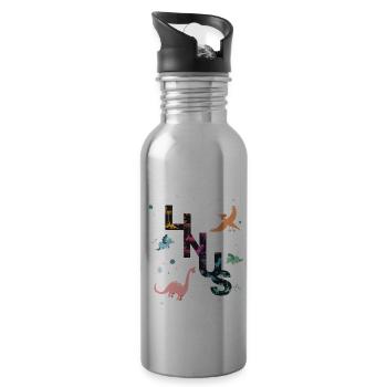 Linus - Beautiful boy name with cool dinosaurs - Water bottle with straw - silver - Right