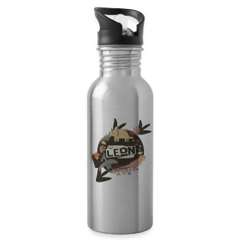 LEON - Beautiful boy name with cute dinosaurs - Water bottle with straw - silver - Right