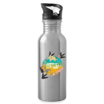 HENRY - Schöner Jungen Name mit süßen Dinosaurier - Trinkflasche mit integriertem Trinkhalm - Lightsilver - Rechts