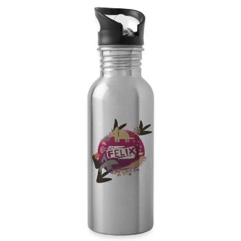 FELIX - Schöner Jungen Name mit süßen Dinosaurier - Trinkflasche mit integriertem Trinkhalm - Lightsilver - Rechts
