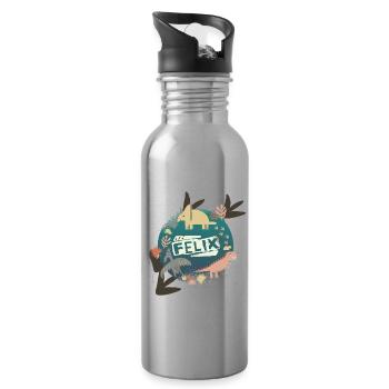 FELIX - Schöner Jungen Name mit süßen Dinosaurier - Trinkflasche mit integriertem Trinkhalm - Lightsilver - Rechts