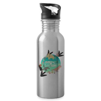 HENRY - Schöner Jungen Name mit süßen Dinosaurier - Trinkflasche mit integriertem Trinkhalm - Lightsilver - Rechts