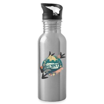 HENRY - Beautiful boy name with cute dinosaurs - Water bottle with straw - silver - Right