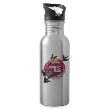 MILAN - Schöner Jungen Name mit süßen Dinosaurier - Trinkflasche mit integriertem Trinkhalm - Lightsilver - Rechts