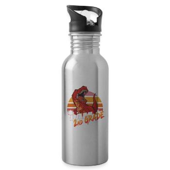Finally 2nd Grade, Second Grader - T-REX - Water bottle with straw - silver - Right