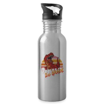 Finally 2nd Grade, Second Grader - T-REX - Water bottle with straw - silver - Right