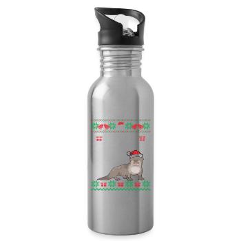 Merry Christmas Biber Outfit - Trinkflasche mit integriertem Trinkhalm - Lightsilver - Rechts
