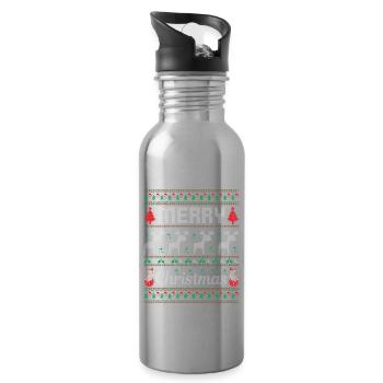 Merry Christmas - Trinkflasche mit integriertem Trinkhalm - Lightsilver - Rechts