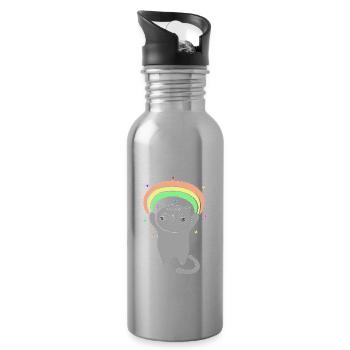 Cats Rainbow Christmas Outfit - Water bottle with straw - silver - Right