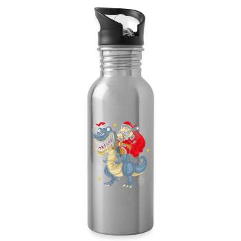 t Rex Santa Outfit - Water bottle with straw - silver - Right