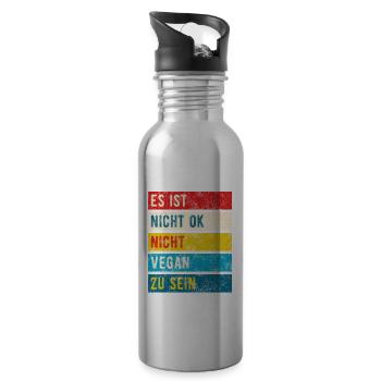 Nicht Vegan Sein Ist Nicht OK - Spruch - Trinkflasche mit integriertem Trinkhalm - Lightsilver - Rechts