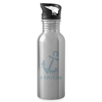Papitän - bester Papa - Vatertag - Männertag - Trinkflasche mit integriertem Trinkhalm - Lightsilver - Rechts