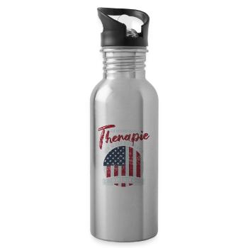 Ich brauche keine Therapie ich muss nach Amerika - Trinkflasche mit integriertem Trinkhalm - Lightsilver - Rechts