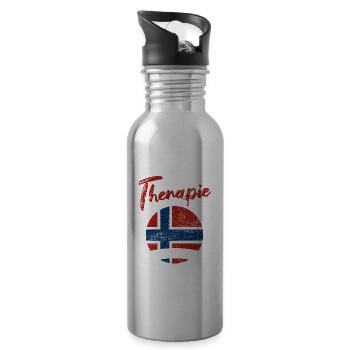 Ich brauche keine Therapie ich muss nach Norwegen - Trinkflasche mit integriertem Trinkhalm - Lightsilver - Rechts