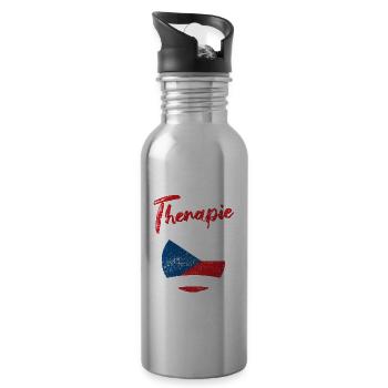 Ich brauch keine Therapie ich muss nach Tschechien - Trinkflasche mit integriertem Trinkhalm - Lightsilver - Rechts