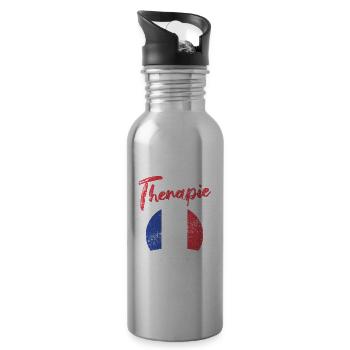 Ich brauch keine Therapie ich muss nach Frankreich - Trinkflasche mit integriertem Trinkhalm - Lightsilver - Rechts
