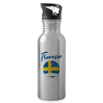 Ich brauche keine Therapie ich muss nach Schweden - Trinkflasche mit integriertem Trinkhalm - Lightsilver - Rechts