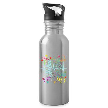 Herzkurve - Helau - Konfetti - Fasching - Trinkflasche mit integriertem Trinkhalm - Lightsilver - Rechts
