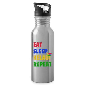 Eat Sleep Helau Repeat - Karneval Spruch - Trinkflasche mit integriertem Trinkhalm - Lightsilver - Rechts