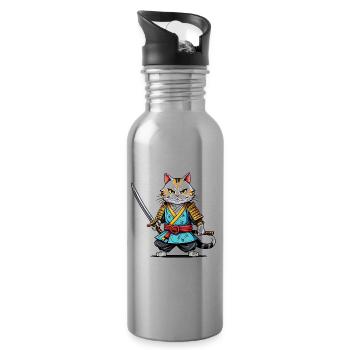 Samurai cat - Water bottle with straw - silver - Right