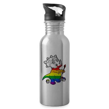 Triceratops LGBT Regenbogen - Trinkflasche mit integriertem Trinkhalm - Lightsilver - Rechts