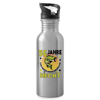 Geburtstag Toller Hecht Alter Jahre 56 - Trinkflasche mit integriertem Trinkhalm - Lightsilver - Rechts