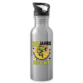 Geburtstag Toller Hecht Alter Jahre 39 - Trinkflasche mit integriertem Trinkhalm - Lightsilver - Rechts