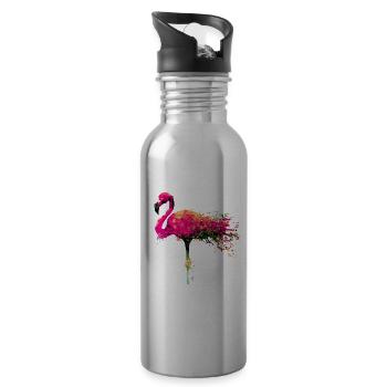 Aquarell Flamingo Pink - Trinkflasche mit integriertem Trinkhalm - Lightsilver - Rechts