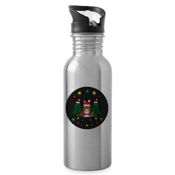 Nikolaus mit Weihnachtsbäumen und Sternen. - Trinkflasche mit integriertem Trinkhalm - Lightsilver - Rechts