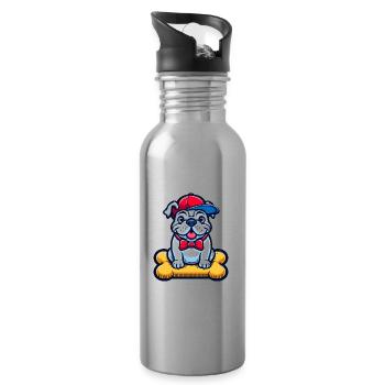BULLDOGGE BULLDOG BULLY BULLIES FRENCHIE MOPS HUND - Trinkflasche mit integriertem Trinkhalm - Lightsilver - Rechts
