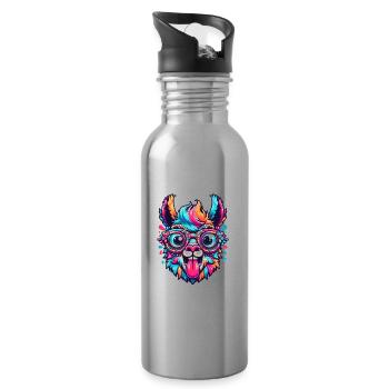ALPAKA NERD BRILLE VERRÜCKT CRAZY BUNT REGENBOGEN - Trinkflasche mit integriertem Trinkhalm - Lightsilver - Rechts