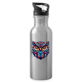 EULE UHU GREIFVOGEL WALDKAUZ FEDER REGENBOGEN BUNT - Trinkflasche mit integriertem Trinkhalm - Lightsilver - Rechts