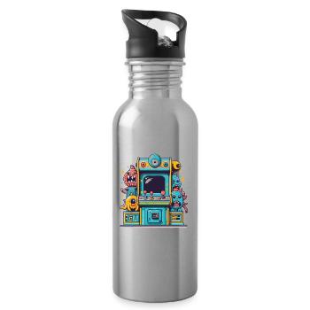 ARCADE SLOT MACHINE CASINO JOYSTICK MONSTER CRAZY - Water bottle with straw - silver - Right