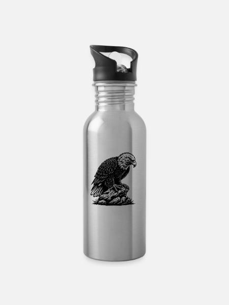 ADLER GREIFVOGEL HABICHT JÄGER FLUG MAJESTÄT FEDER - Trinkflasche mit integriertem Trinkhalm - Lightsilver